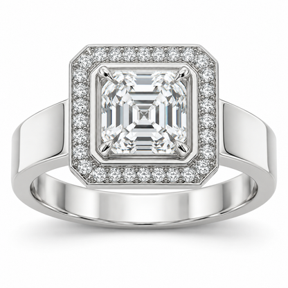 [metal:white-gold] Ruelle Double-Frame Halo Setting — front — Original setting design illustration [catalog-v4]