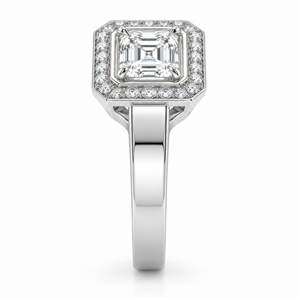 [metal:white-gold] Ruelle Double-Frame Halo Setting — side-profile — Original setting design illustration [catalog-v4]