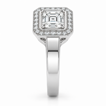[metal:white-gold] Ruelle Double-Frame Halo Setting — side-profile — Original setting design illustration [catalog-v4]