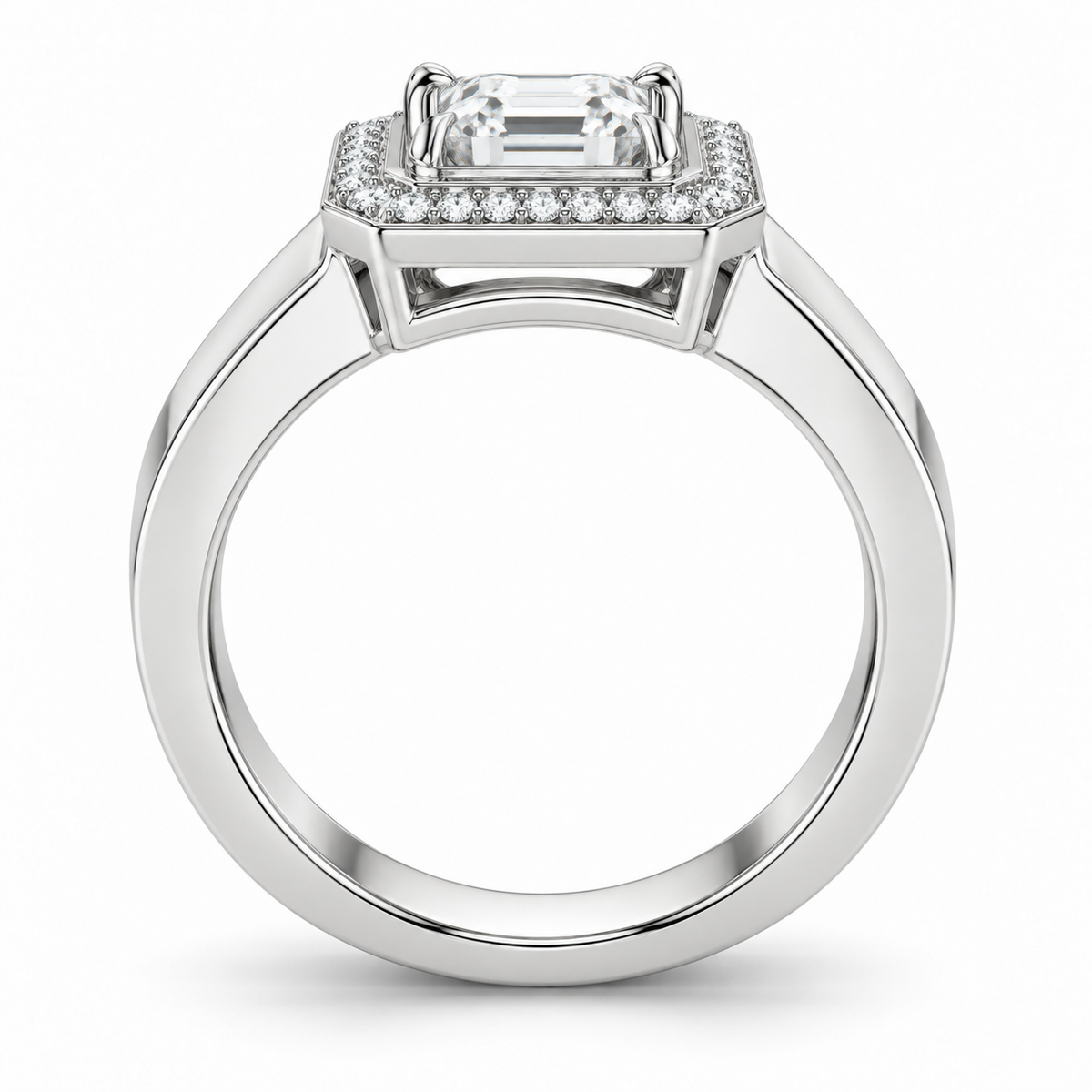 [metal:white-gold] Ruelle Double-Frame Halo Setting — top — Original setting design illustration [catalog-v4]