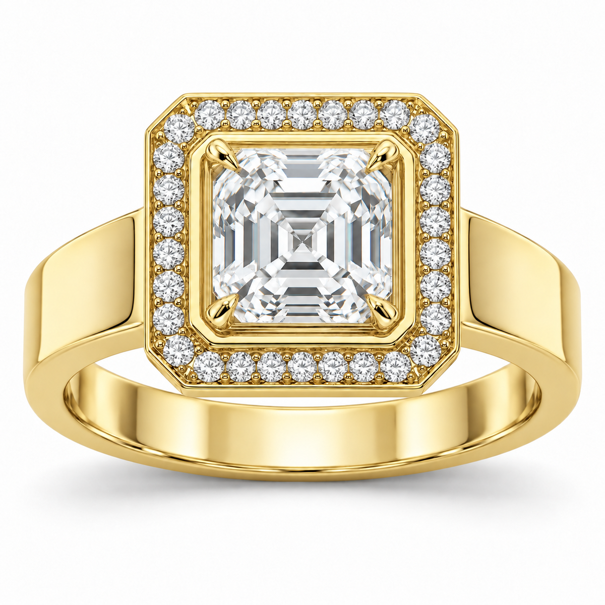 [metal:yellow-gold] Ruelle Double-Frame Halo Setting — front — Original setting design illustration [catalog-v4]