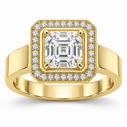 [metal:yellow-gold] Ruelle Double-Frame Halo Setting — front — Original setting design illustration [catalog-v4]