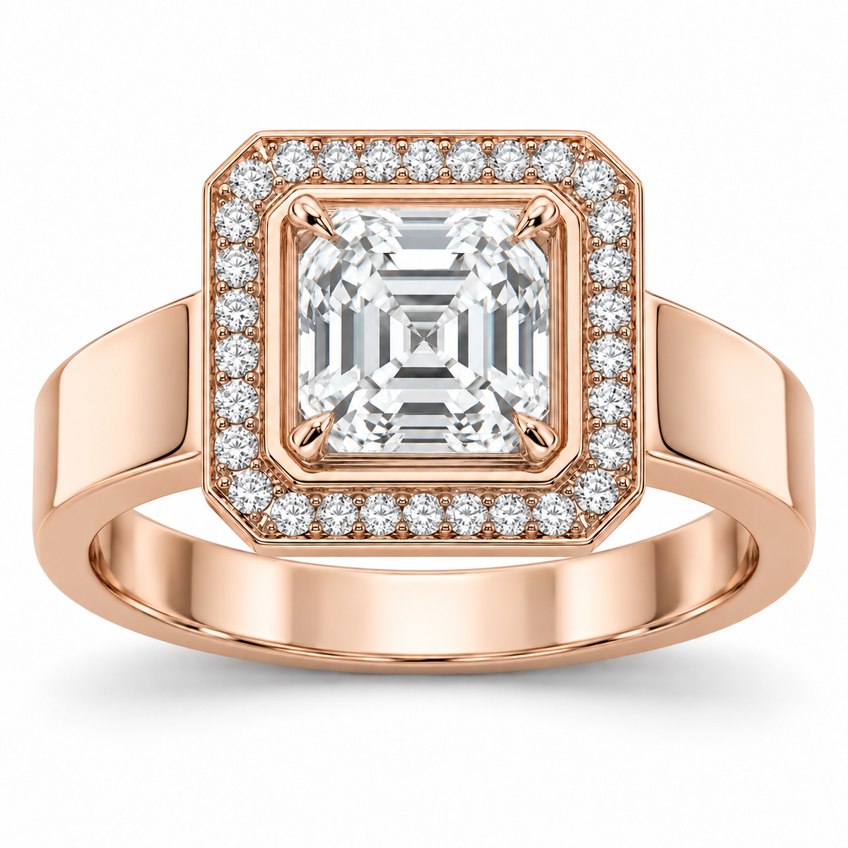 [metal:rose-gold] Ruelle Double-Frame Halo Setting — front — Original setting design illustration [catalog-v4]