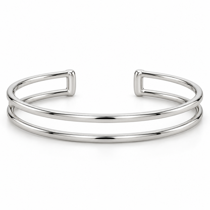 [metal:white-gold] Ruelle Double-Rail Cuff — front — Ruelle Double-Rail Cuff front design illustration [catalog-v4]
