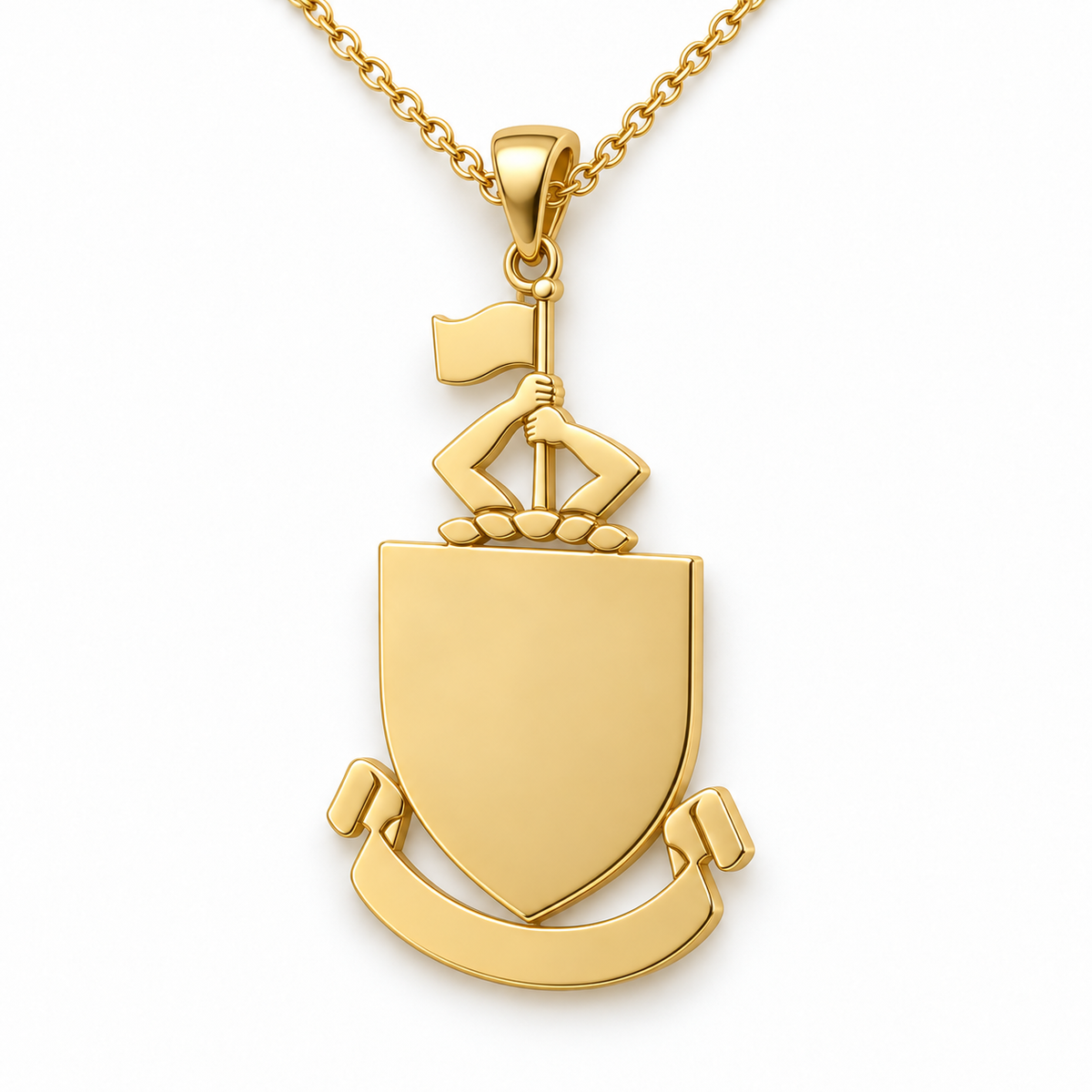 Sabah Emblem Pendant — plain reverse angle, yellow gold; any chain shown is an optional styling accessory