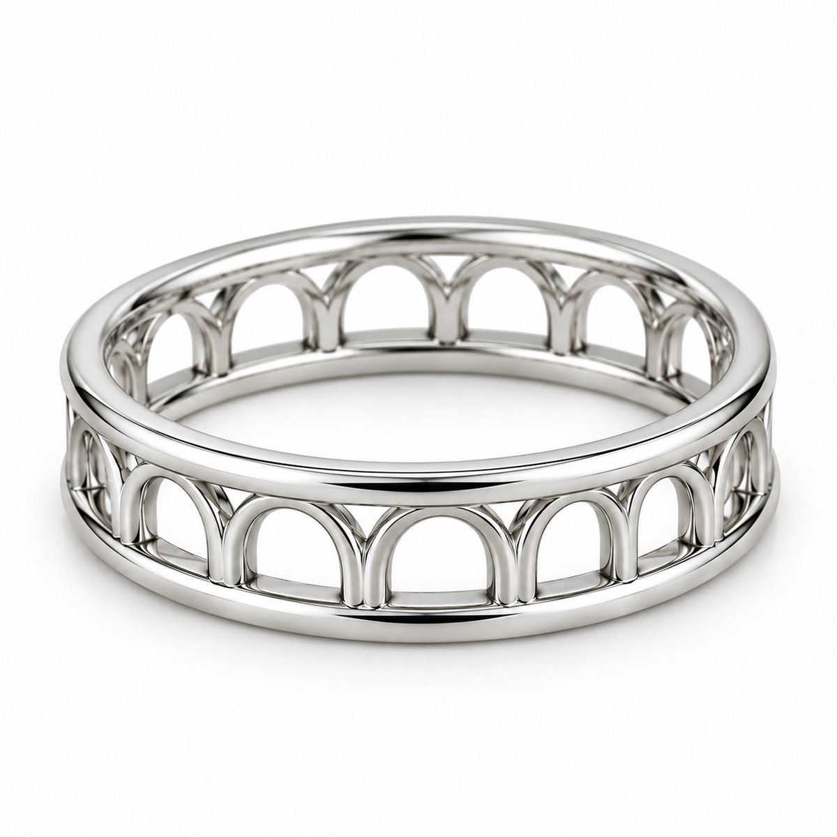 [metal:white-gold] Sabine Openwork Arc Band — three-quarter — Sabine Openwork Arc Band three-quarter design illustration [catalog-v4]