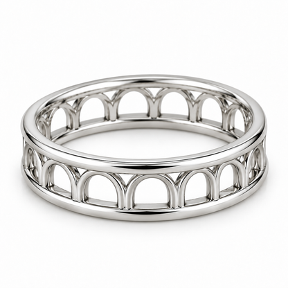 [metal:white-gold] Sabine Openwork Arc Band — three-quarter — Sabine Openwork Arc Band three-quarter design illustration [catalog-v4]