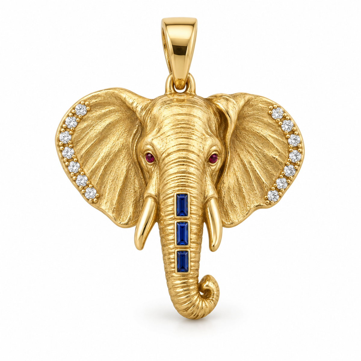 Savanne Elephant Pendant — hero — [metal:yellow-gold] — Model styling:19-inch (48.3 cm) chain; pendant sold separately