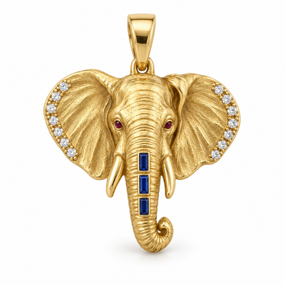 Savanne Elephant Pendant — hero — [metal:yellow-gold] — Model styling:19-inch (48.3 cm) chain; pendant sold separately