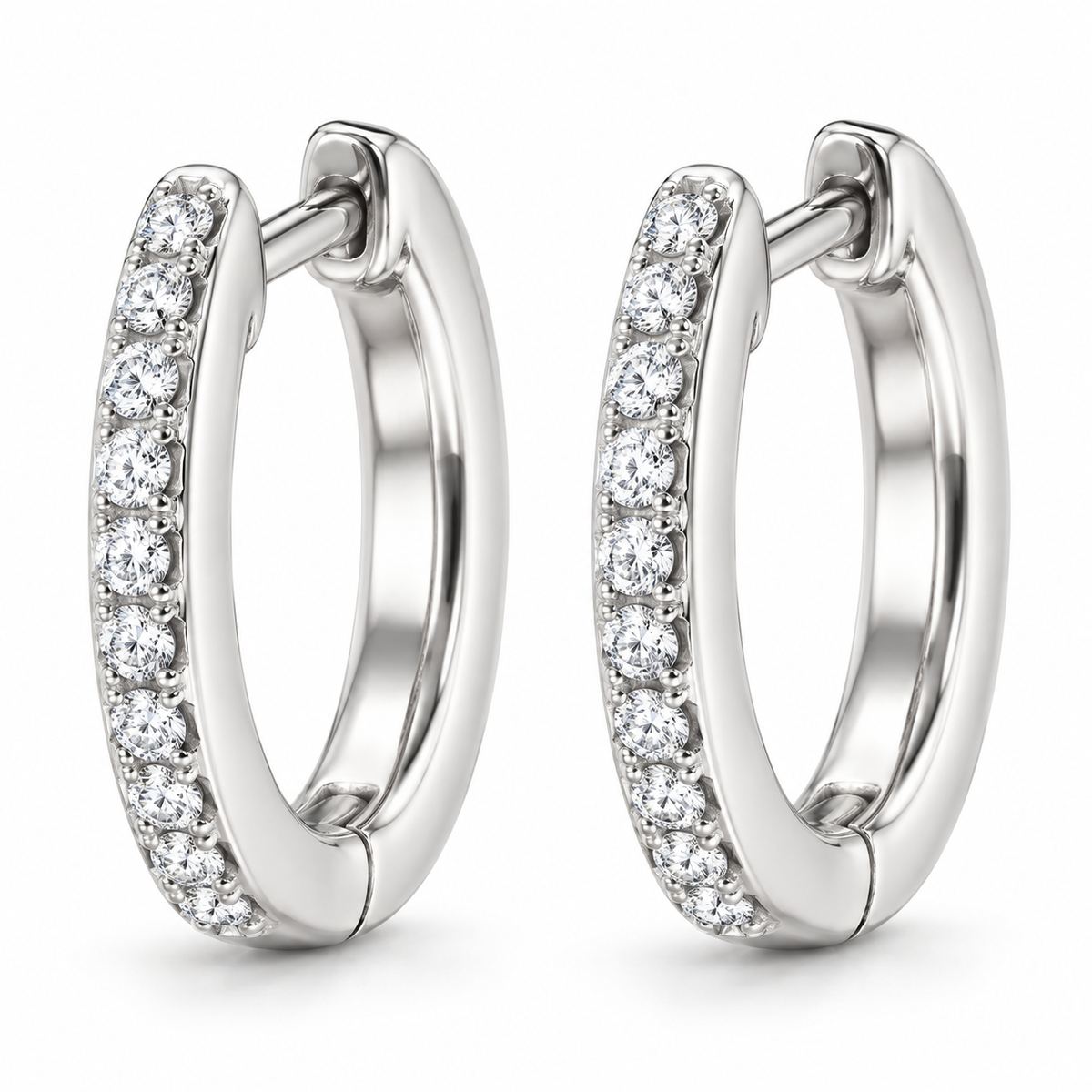 [metal:white-gold] Seraphine Huggie Earrings — front — illustrative design render [catalog-v2]