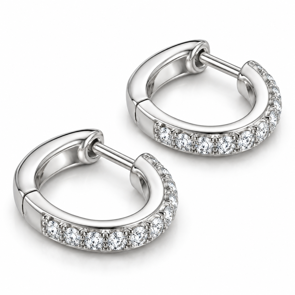 [metal:white-gold] Seraphine Huggie Earrings — three-quarter — illustrative design render [catalog-v2]