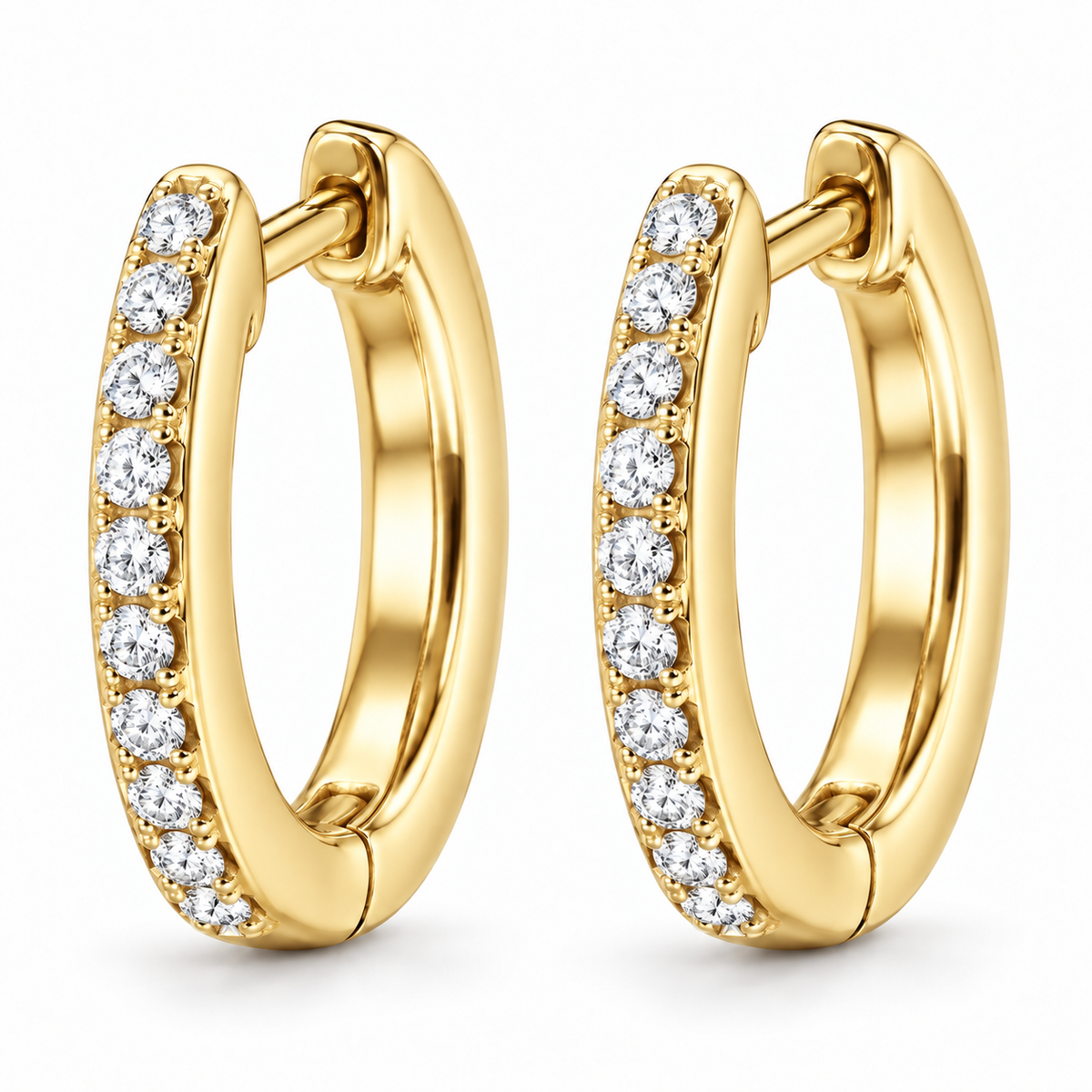 [metal:yellow-gold] Seraphine Huggie Earrings — front — illustrative design render [catalog-v2]