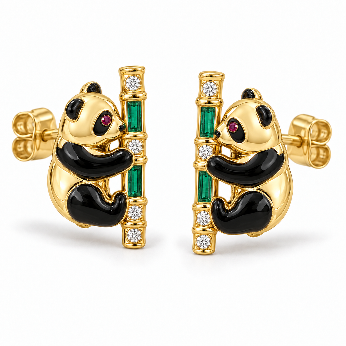 Shu Bamboo Panda Studs — alternate view with construction — [metal:all]