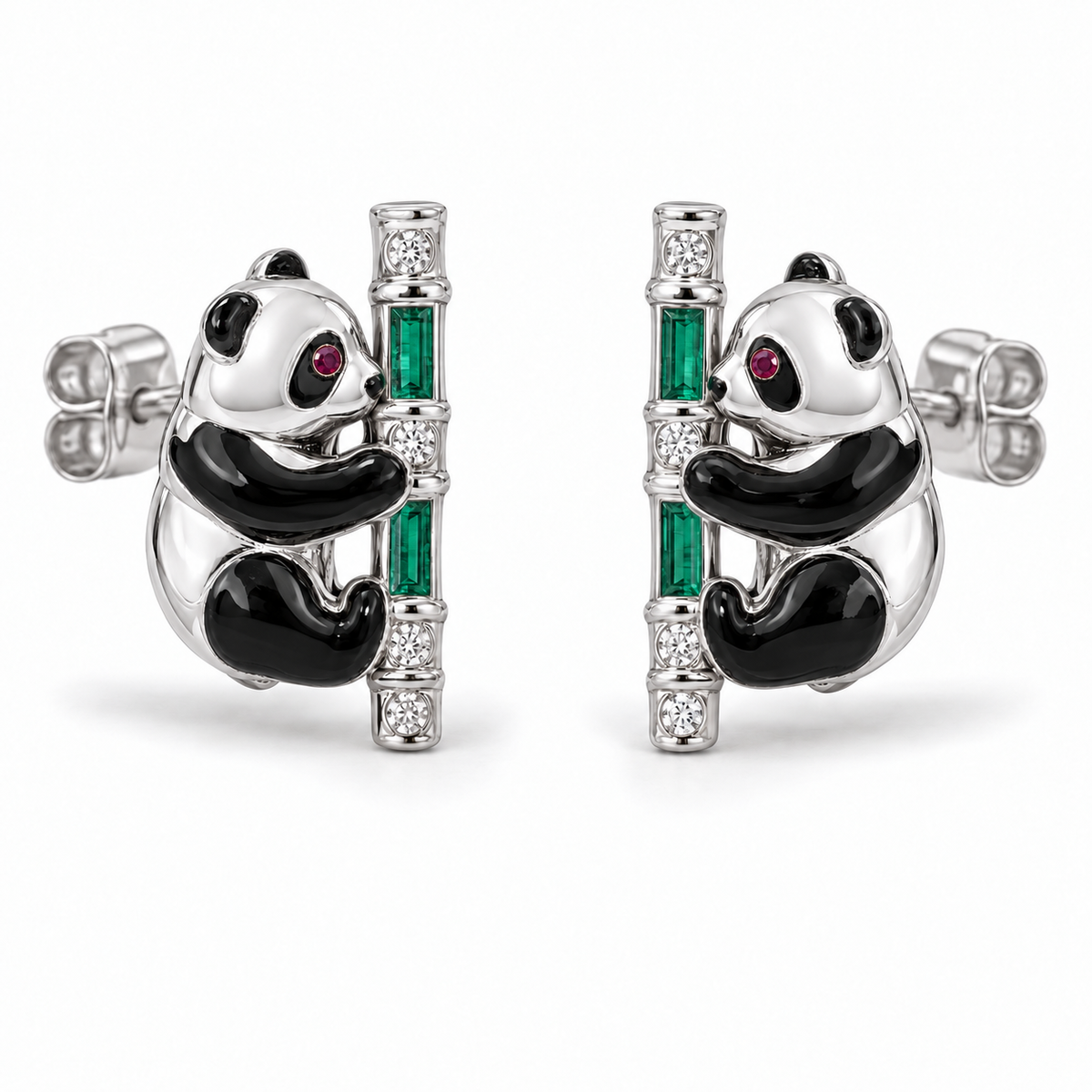 Shu Bamboo Panda Studs - hero - [metal:platinum]