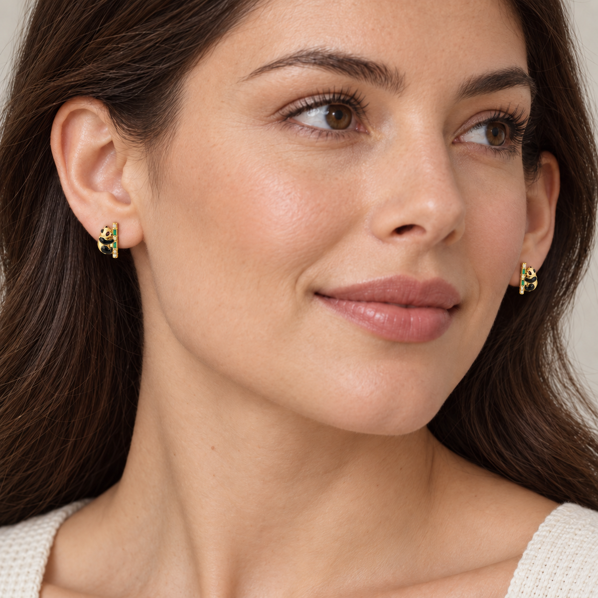 Shu Bamboo Panda Studs — worn view — [metal:all]