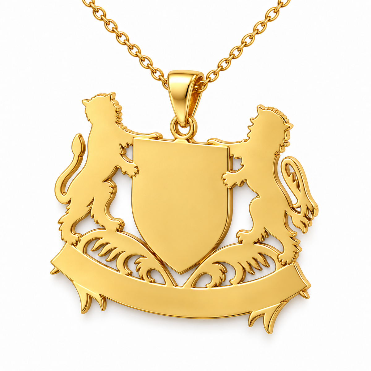 Singapore Emblem Pendant — plain reverse angle, yellow gold; any chain shown is an optional styling accessory