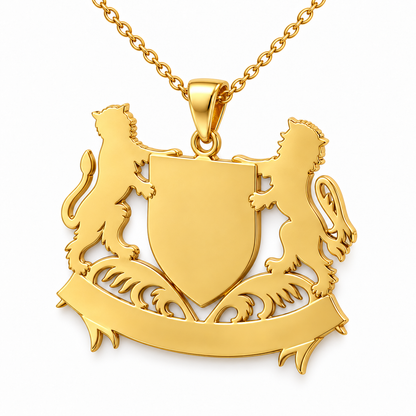 Singapore Emblem Pendant — plain reverse angle, yellow gold; any chain shown is an optional styling accessory