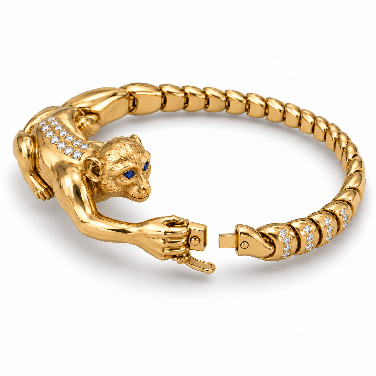 Singe Monkey Bracelet — alternate view with construction — [metal:all] — clasp opened