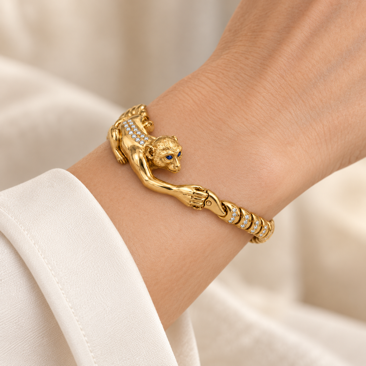 Singe Monkey Bracelet — worn view — [metal:all]