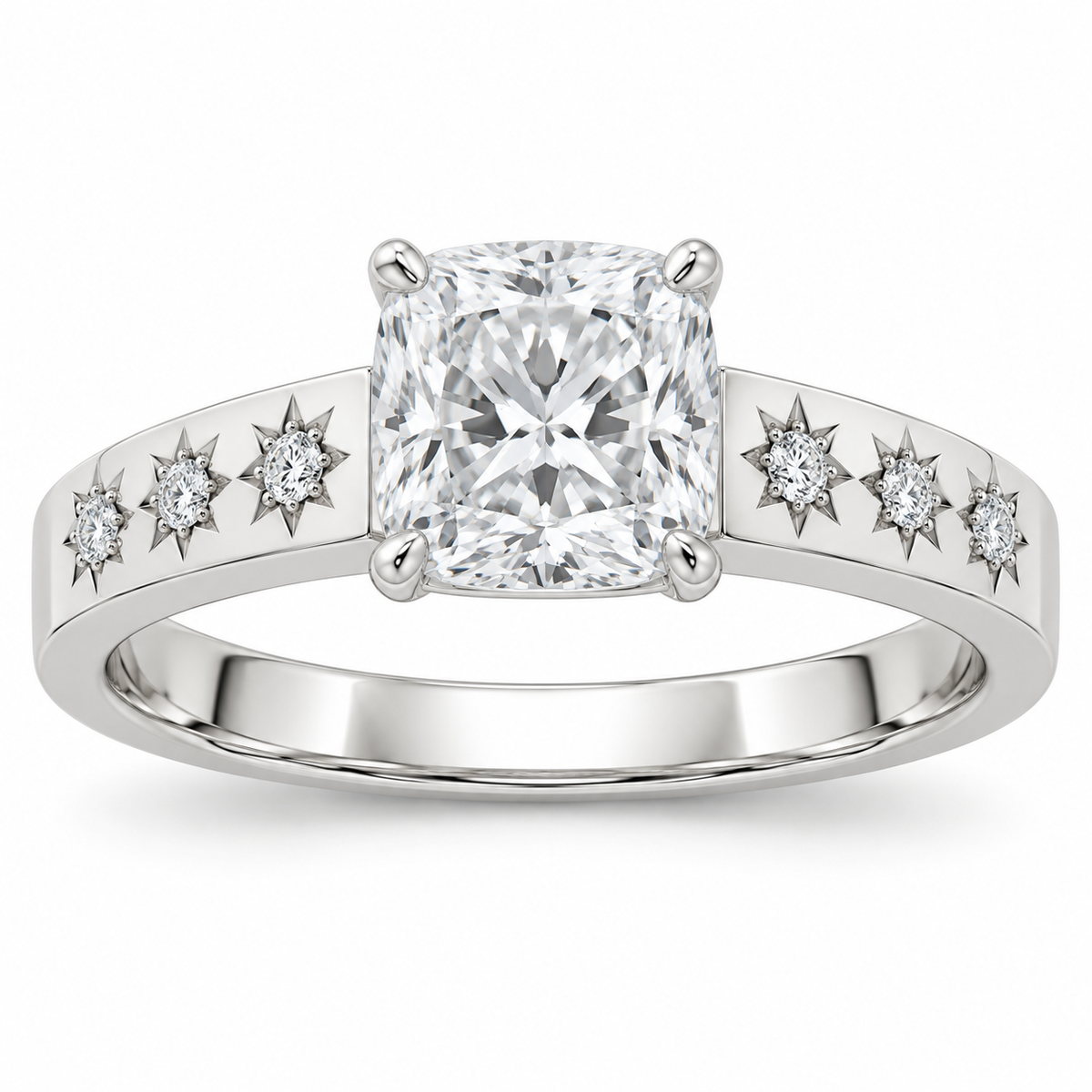 [metal:white-gold] Solara Stargrain Pavé Setting — front — Original setting design illustration [catalog-v4]
