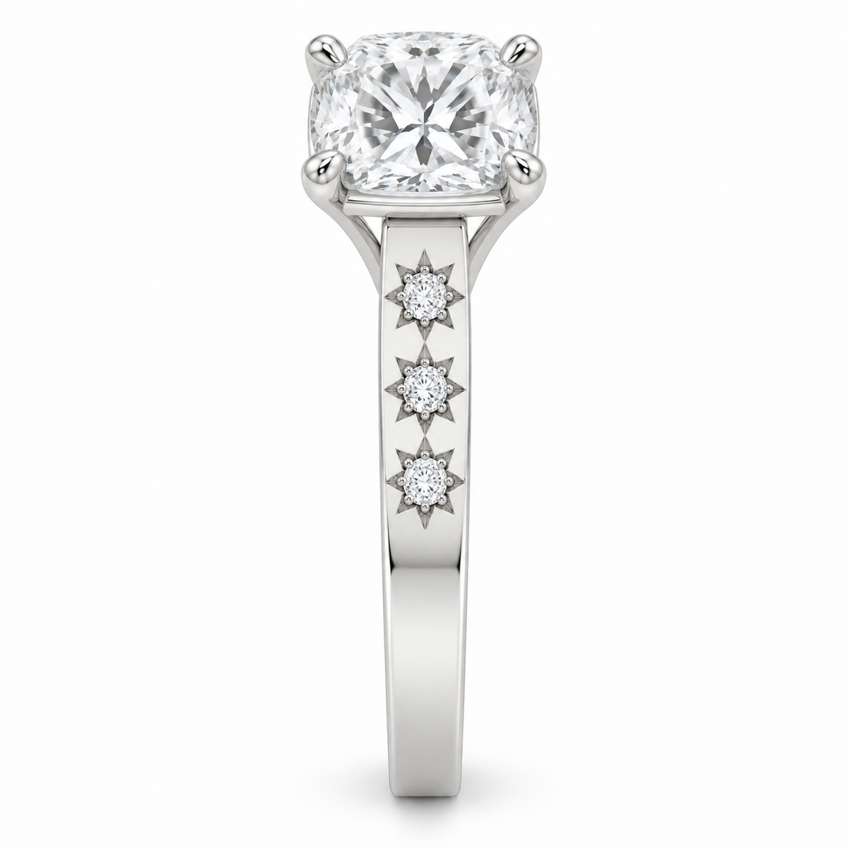 [metal:white-gold] Solara Stargrain Pavé Setting — side-profile — Original setting design illustration [catalog-v4]