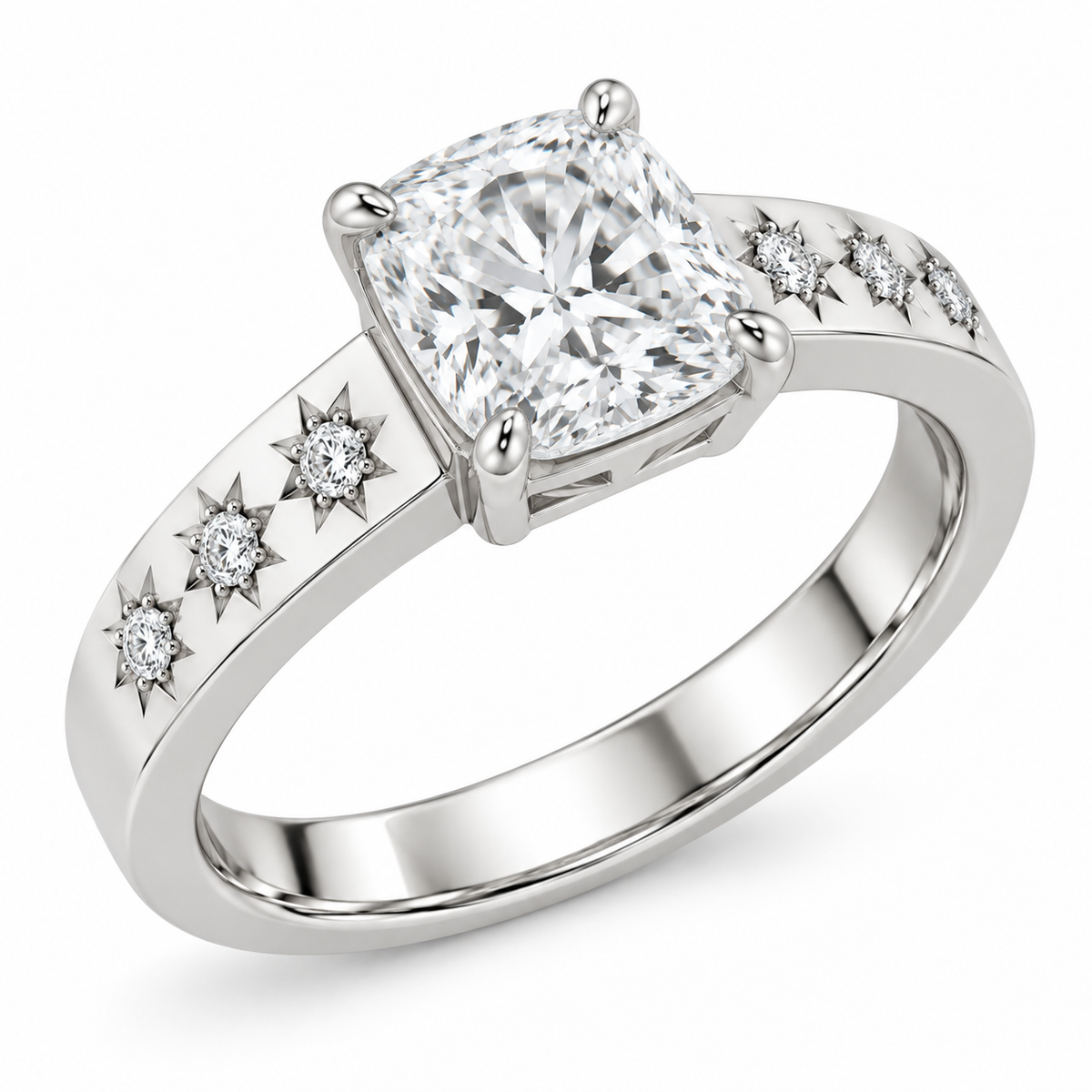 [metal:white-gold] Solara Stargrain Pavé Setting — three-quarter — Original setting design illustration [catalog-v4]