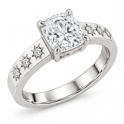 [metal:white-gold] Solara Stargrain Pavé Setting — three-quarter — Original setting design illustration [catalog-v4]