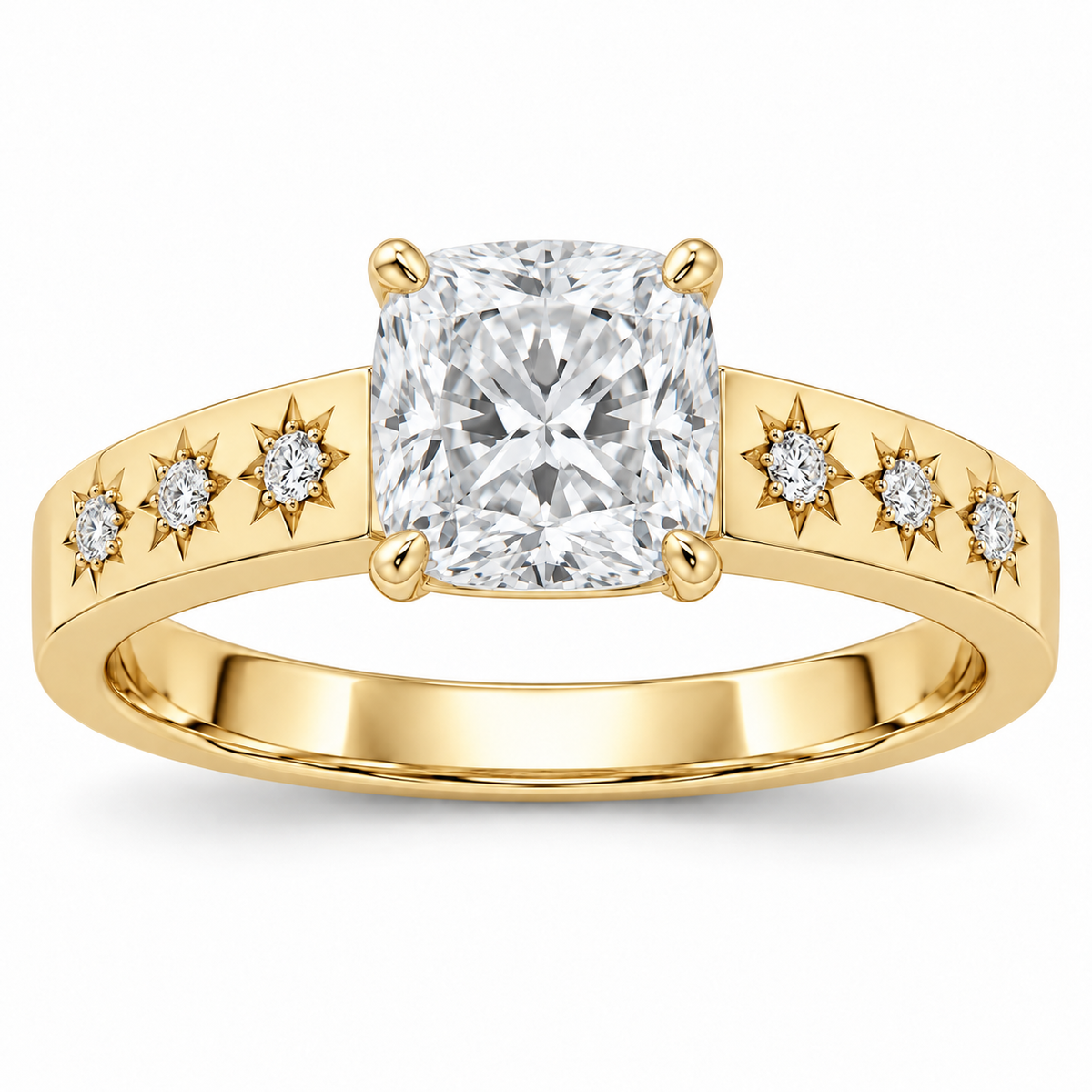 [metal:yellow-gold] Solara Stargrain Pavé Setting — front — Original setting design illustration [catalog-v4]