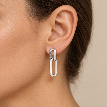 [metal:all] Solea Rectangular Link Drops — worn — Human-worn styling illustration [catalog-v4]