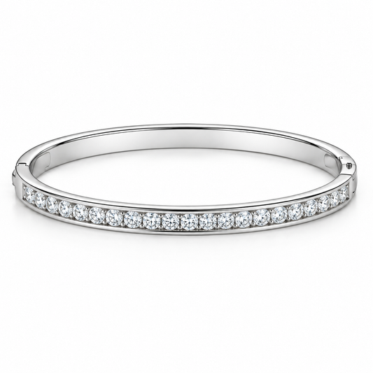[metal:white-gold] Solenne Bangle — front — Diamond bangle, low oblique studio view [catalog-v4]