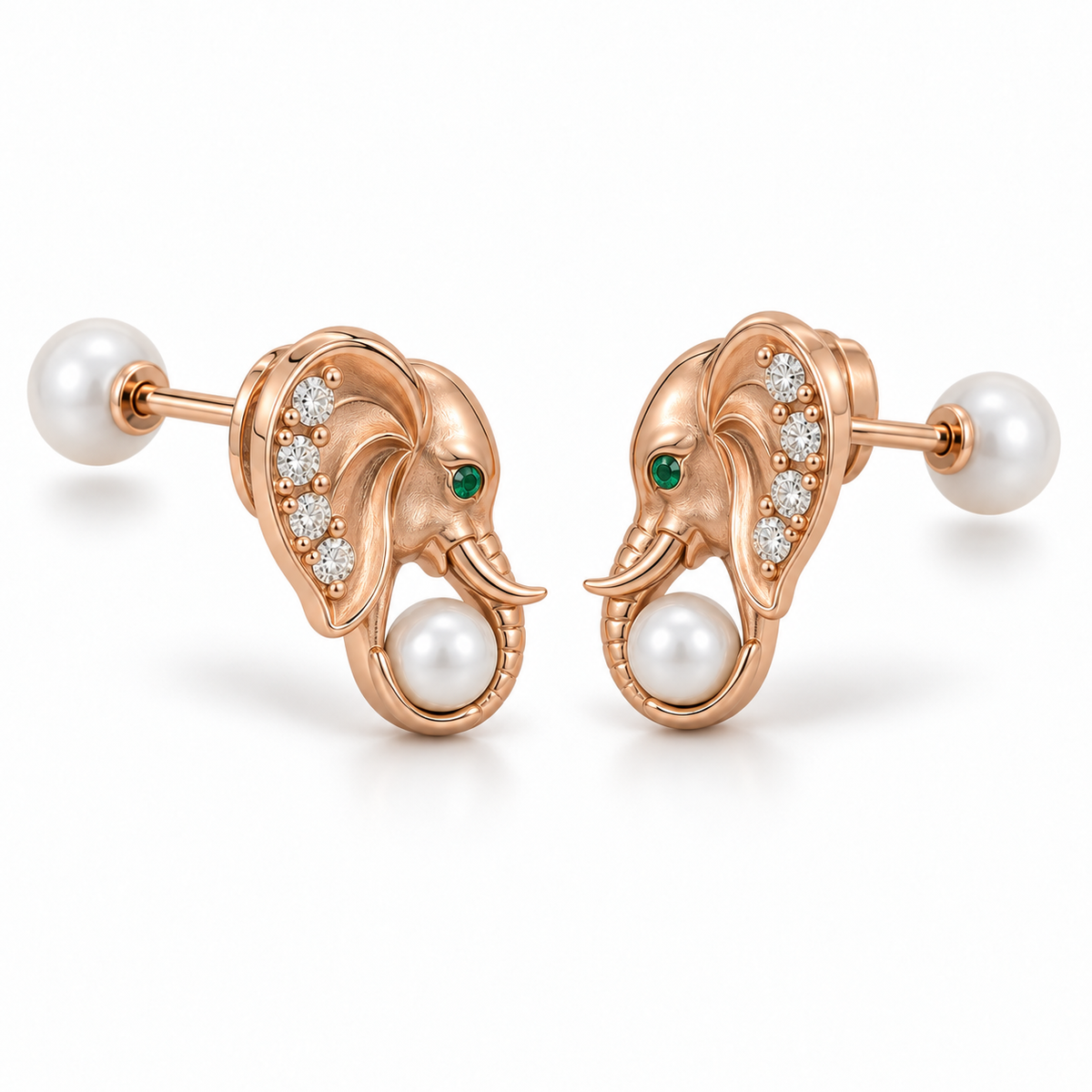 Soma Elephant Pearl Studs — alternate view with construction — [metal:all]