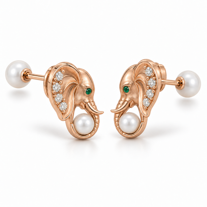 Soma Elephant Pearl Studs — alternate view with construction — [metal:all]