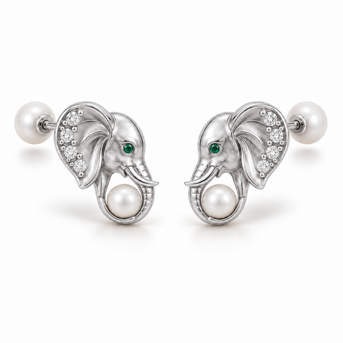 Soma Elephant Pearl Studs — hero — [metal:white-gold]
