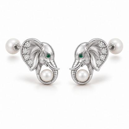 Soma Elephant Pearl Studs — hero — [metal:white-gold]