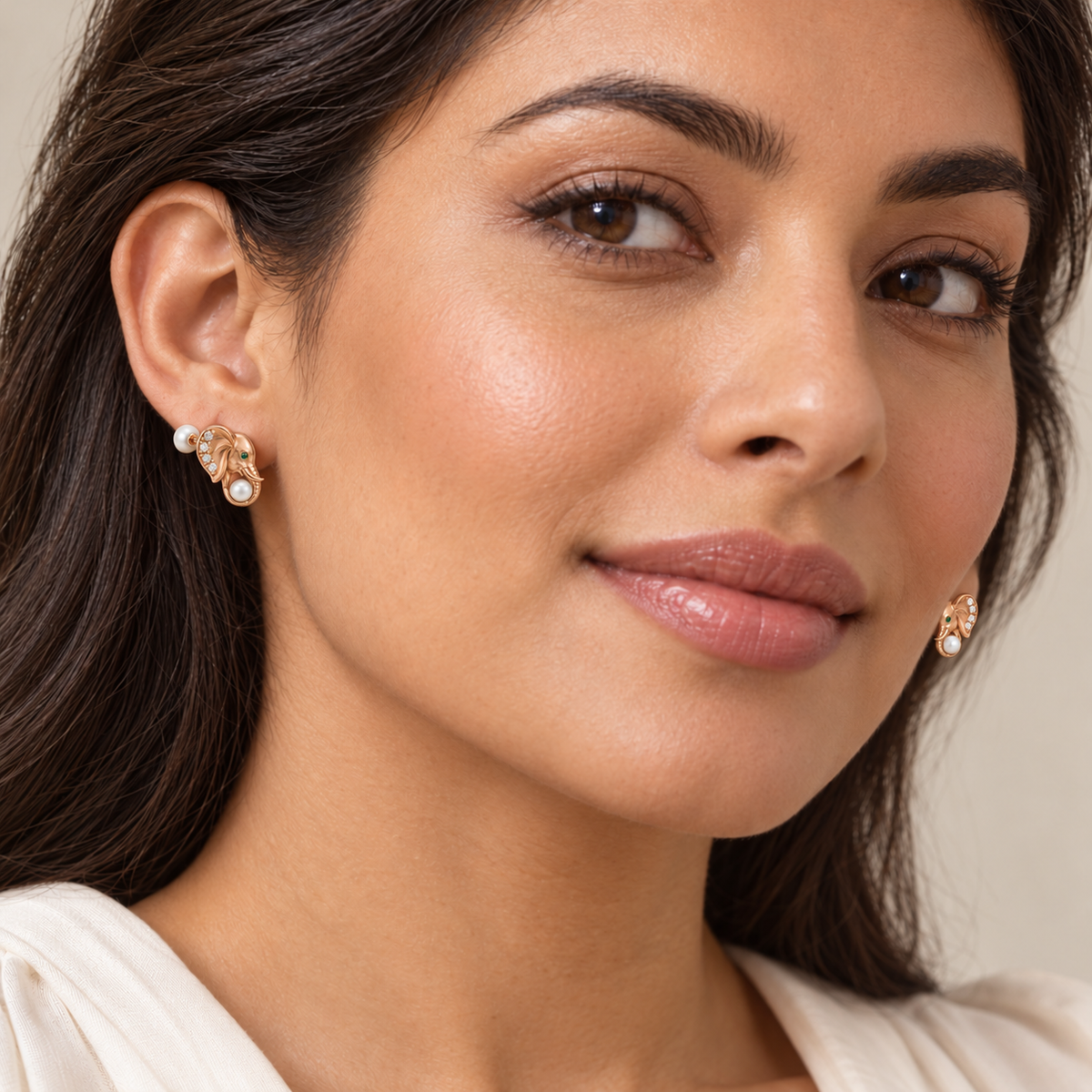 Soma Elephant Pearl Studs — worn view — [metal:all]