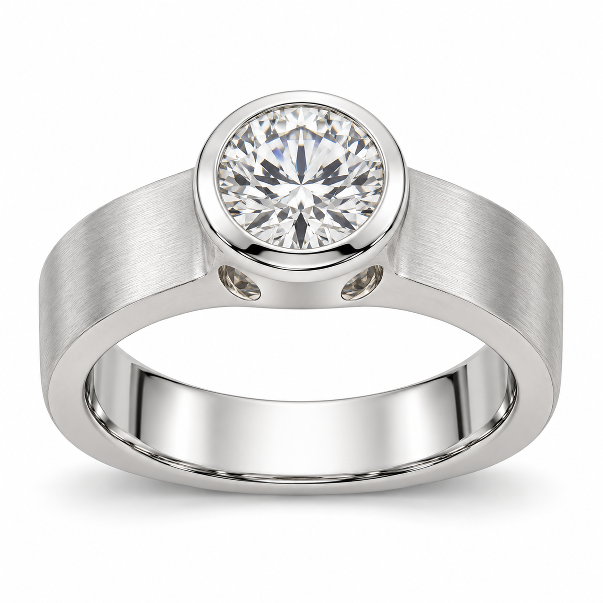 [metal:white-gold] Stellan Round Aperture Setting — front — Original setting design illustration [catalog-v4]