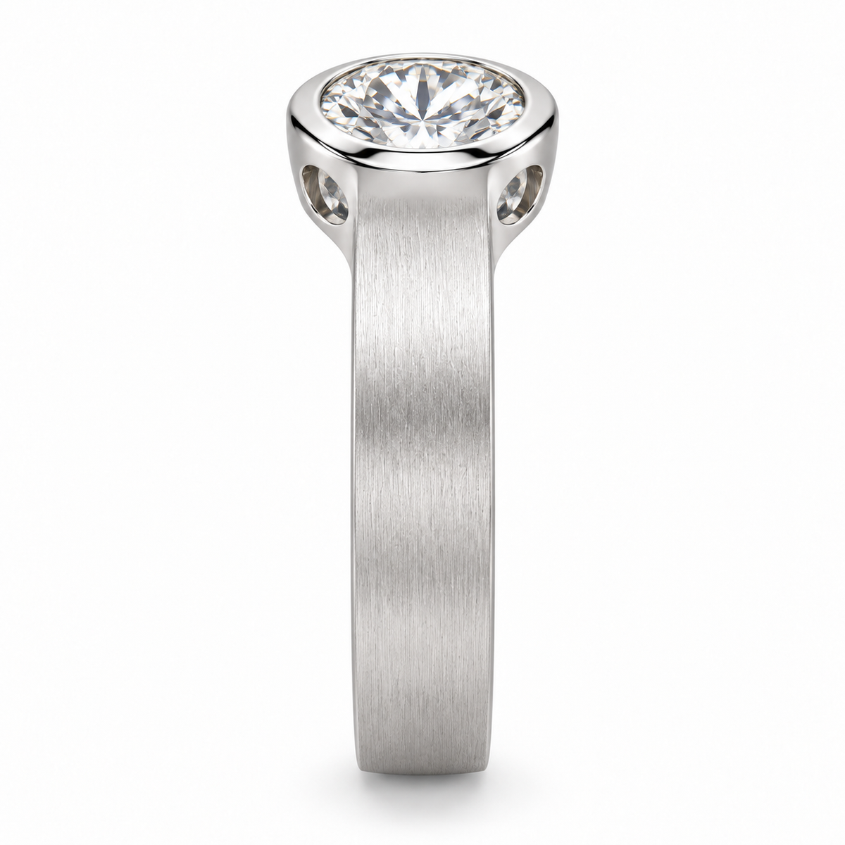 [metal:white-gold] Stellan Round Aperture Setting — side-profile — Original setting design illustration [catalog-v4]