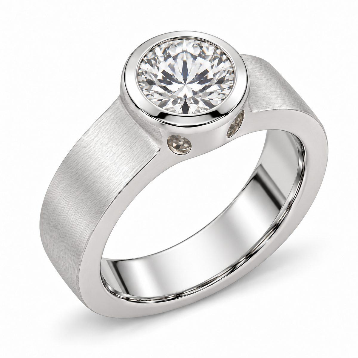 [metal:white-gold] Stellan Round Aperture Setting — three-quarter — Original setting design illustration [catalog-v4]