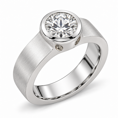 [metal:white-gold] Stellan Round Aperture Setting — three-quarter — Original setting design illustration [catalog-v4]