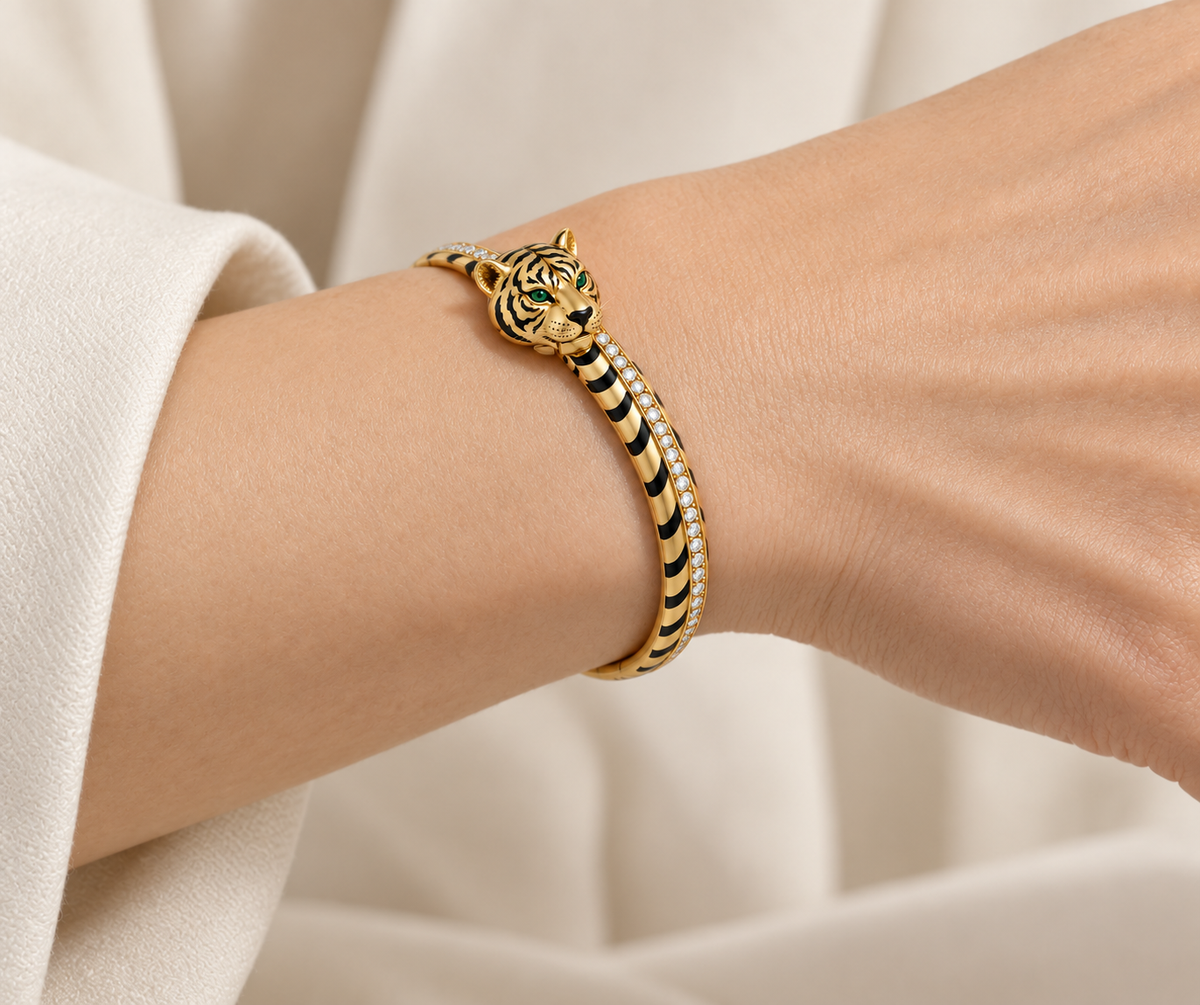 Striato Tiger Bracelet — corrected worn view at smaller scale