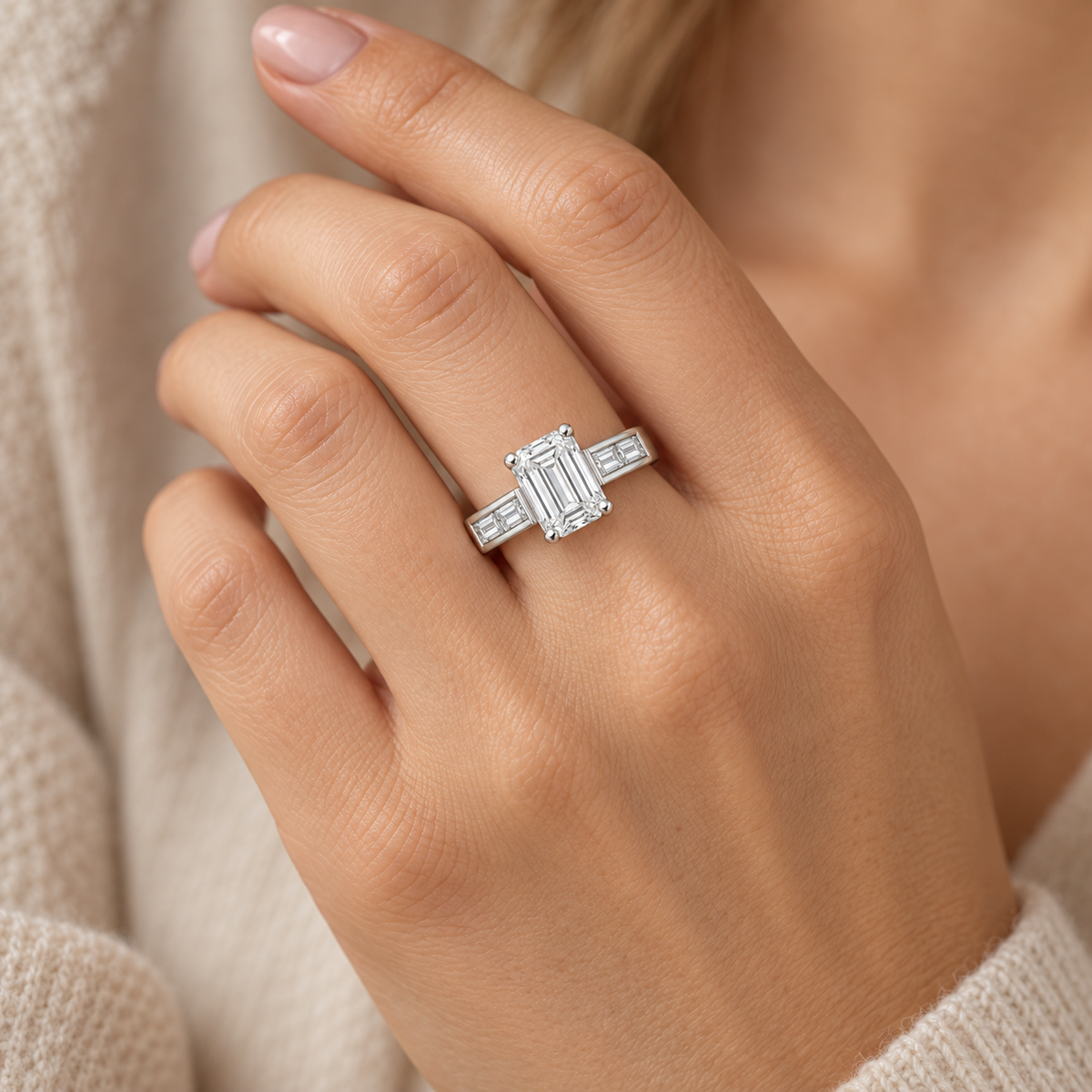 [metal:white-gold] Talisse Window Channel Setting — worn — Same design shown worn [catalog-v4]