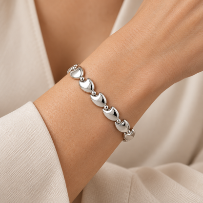 [metal:white-gold] Tavelle Crescent-Link Bracelet — worn — Same design shown worn [catalog-v4]