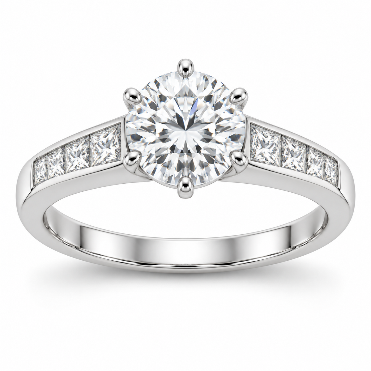[metal:white-gold] Tavira Tapered-Channel Setting — front — Original setting design illustration [catalog-v4]