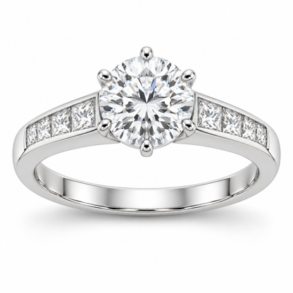 [metal:white-gold] Tavira Tapered-Channel Setting — front — Original setting design illustration [catalog-v4]