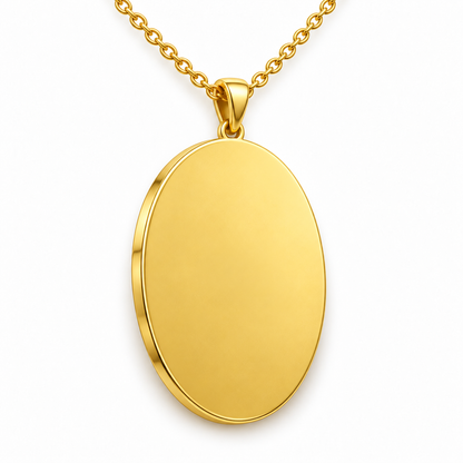 Terengganu Emblem Pendant — plain reverse angle, yellow gold; any chain shown is an optional styling accessory