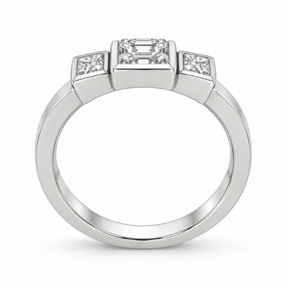 [metal:white-gold] Tessara Asscher Trilogy Setting — top — Original setting design illustration [catalog-v4]