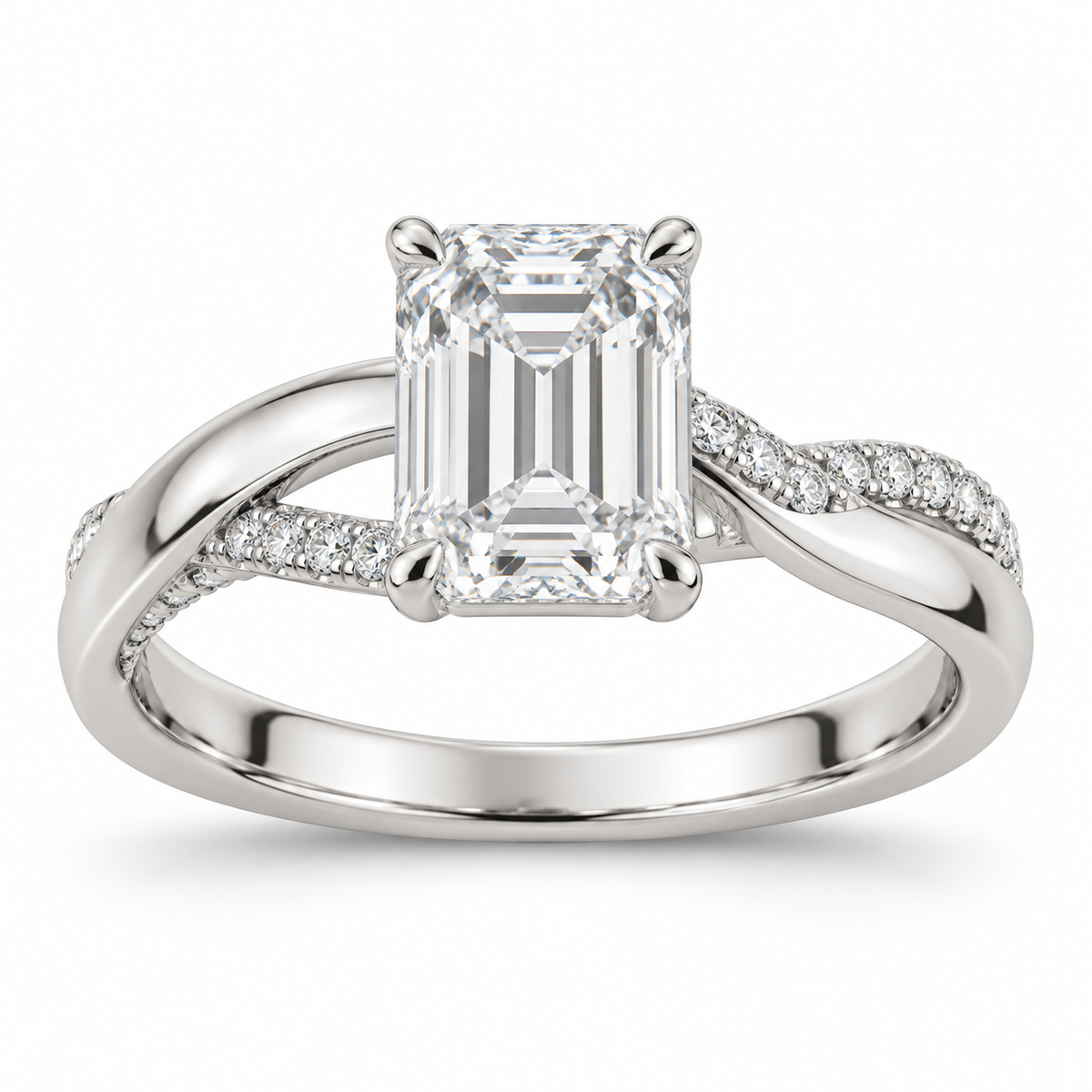 [metal:white-gold] Thalia Asymmetric Twist Setting — front — Original setting design illustration [catalog-v4]