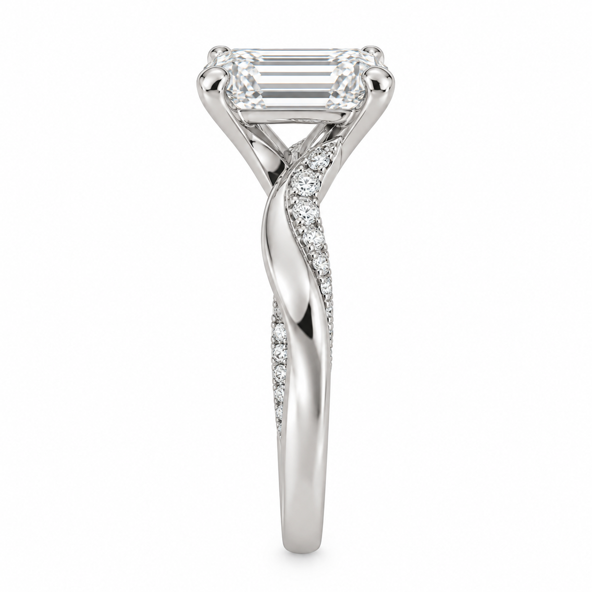 [metal:white-gold] Thalia Asymmetric Twist Setting — side-profile — Original setting design illustration [catalog-v4]