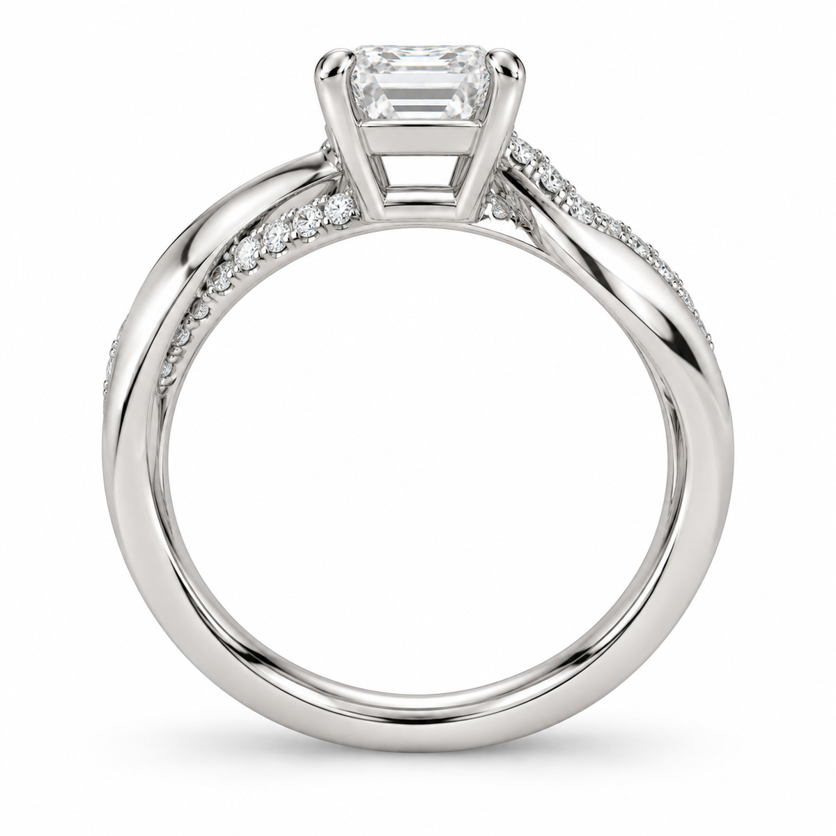 [metal:white-gold] Thalia Asymmetric Twist Setting — top — Original setting design illustration [catalog-v4]