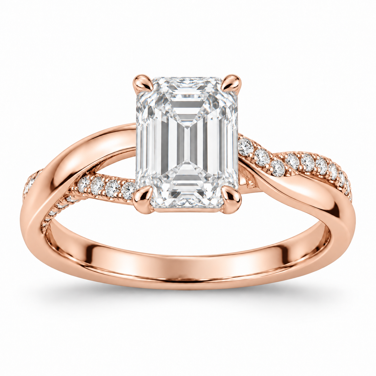 [metal:rose-gold] Thalia Asymmetric Twist Setting — front — Original setting design illustration [catalog-v4]